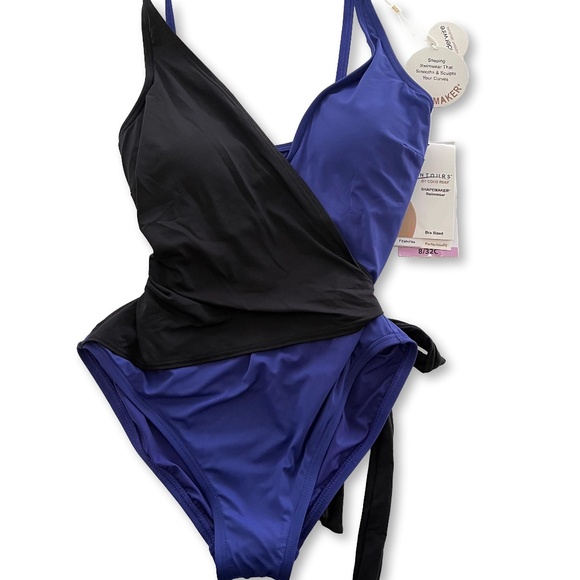 Contours by Coral Reef Shapewear Wrap Royal Blue/Black Swimsuit – 8/32C - Picture 2 of 6